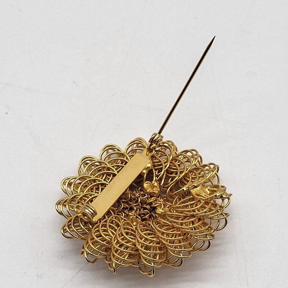 Vtg Gold Tone Wire Spirograph Floral Brooch Pin - Picture 3 of 6